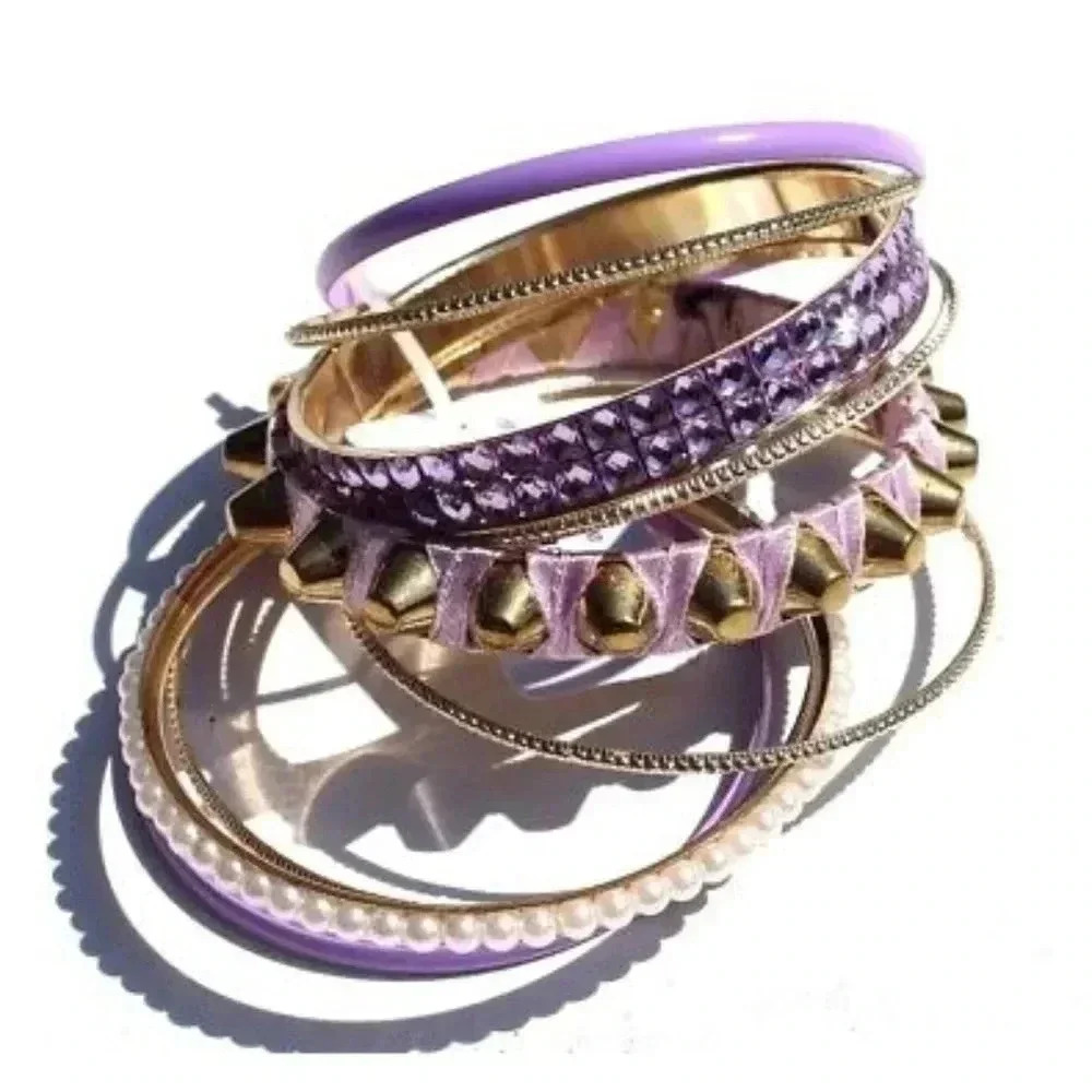 5 Piece Purple Bangle Bracelet Rhinestone Fashion